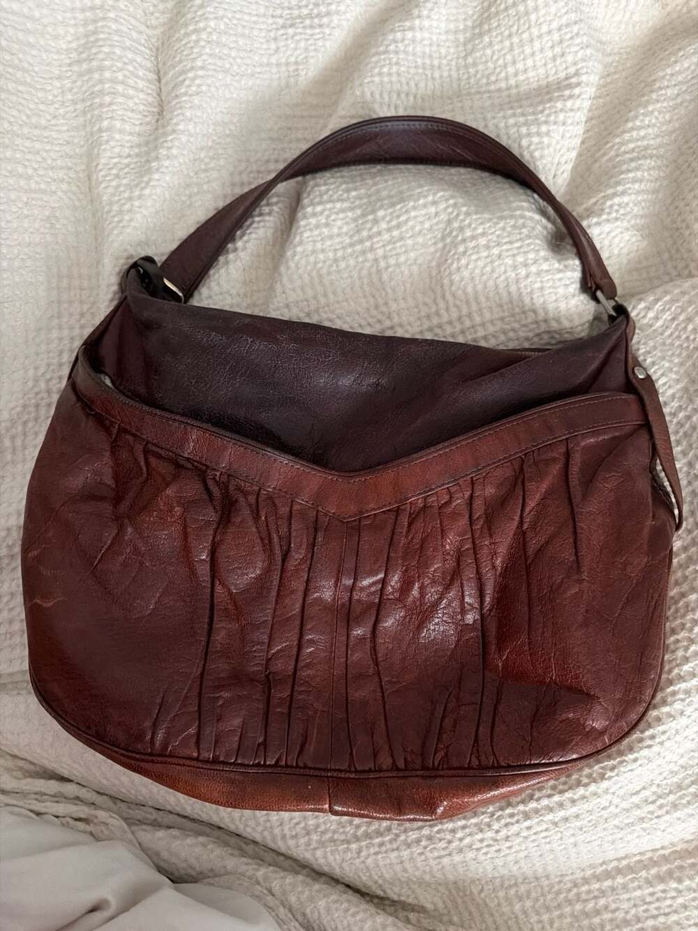 Lauren Merkin Brown Ruched Pleated Leather Hobo Shoulder Bag